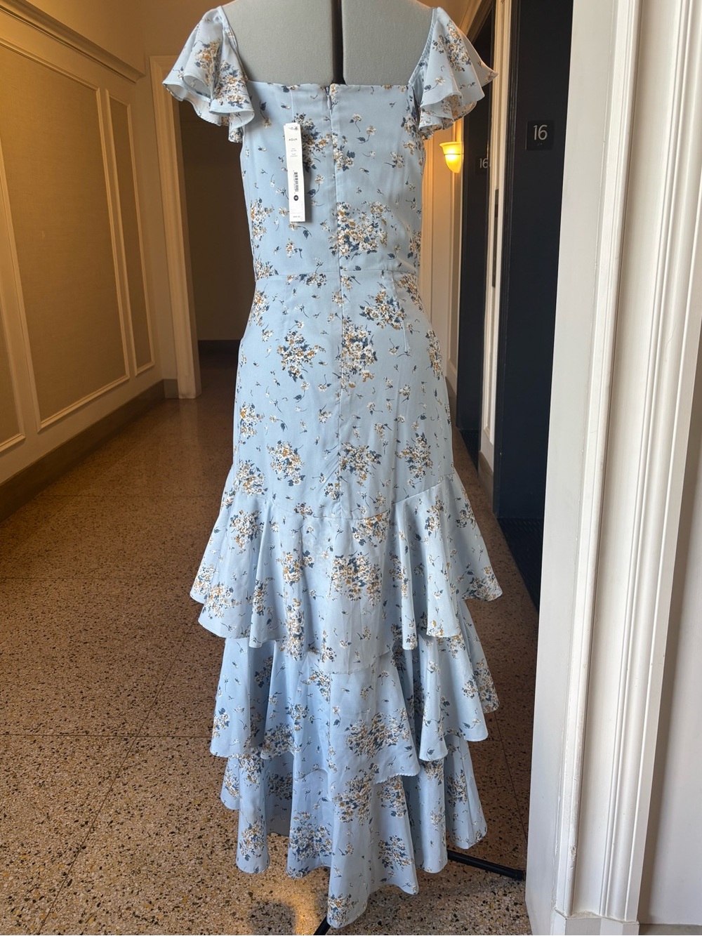 Sky Blue Floral Tiered Dress - Picture 3 of 6